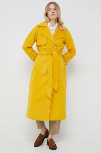 vlnený kabát Tommy Hilfiger , žltá farba, prechodný, dvojradový