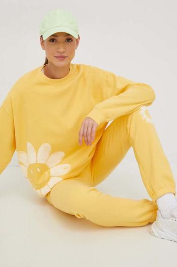 Bavlnená mikina Billabong X SMILEY dámska, žltá farba, s potlačou
