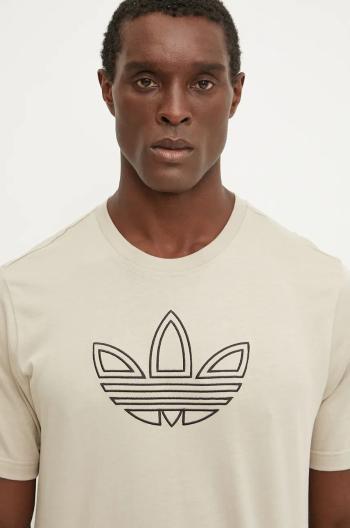 Bavlnené tričko adidas Originals Outline Tee pánske, béžová farba, s nášivkou, IW5824