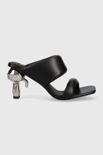 Kožené šľapky Karl Lagerfeld IKON HEEL dámske, čierna farba, na podpätku, KL39005