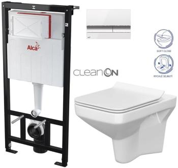 ALCADRAIN Sádromodul - predstenový inštalačný systém s bielym / chróm tlačidlom M1720-1 + WC CERSANIT CLEANON COMO + SEDADLO AM101/1120 M1720-1 CO1