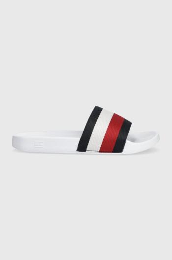 Šľapky Tommy Hilfiger ESSENTIAL CORP SLIDE dámske, biela farba, FW0FW07256