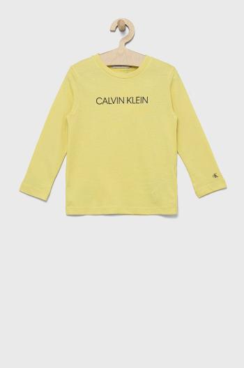 Detská bavlnená košeľa s dlhým rukávom Calvin Klein Jeans žltá farba, s potlačou