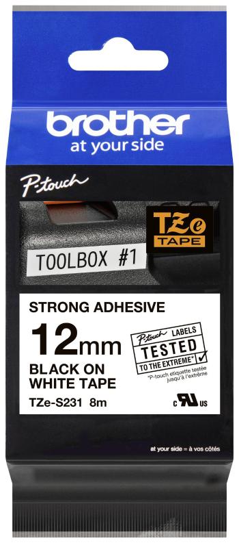 páska extra lepiaca  Brother TZe, TZ TZe-S231  Farba pásky: biela Farba písma:čierna 12 mm 8 m