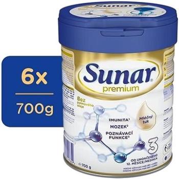 Sunar Premium 3 batoľacie mlieko, 6× 700 g (8592084417666)