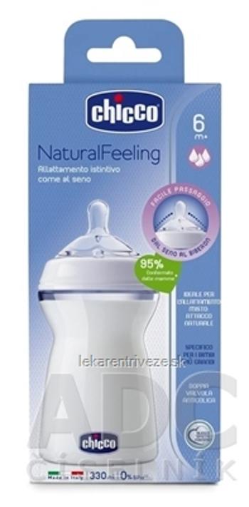CHICCO Fľaša dojčenská Natural Feeling plast, 330 ml, s cumlíkom silikón, 6m+, neutral 1x1 ks
