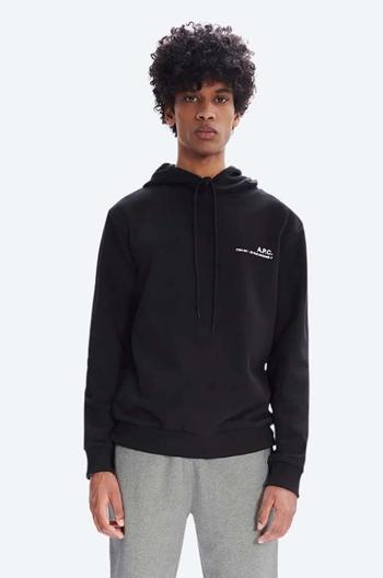 Bavlnená mikina A.P.C. Hoodie Item COEAS-H27672 BLACK pánska, čierna farba, s kapucňou, jednofarebná