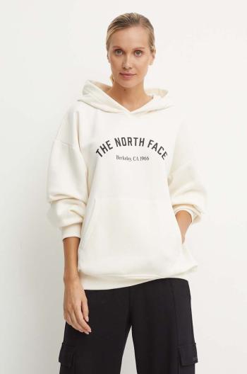 Mikina The North Face Hoodie Varsity Graphic dámska, béžová farba, s kapucňou, s potlačou, NF0A89CSQLI1