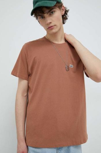 Bavlnené tričko Lee hnedá farba, jednofarebné
