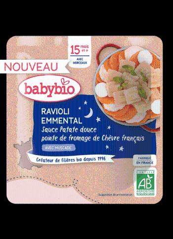 Babybio Celé ravioli s ementálom, pyré zo sladkých zemiakov a francúzsky kozí syr 190 g