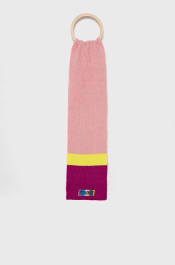 Detská šatka zo zmesi vlny Tommy Hilfiger ružová farba, vzorovaná