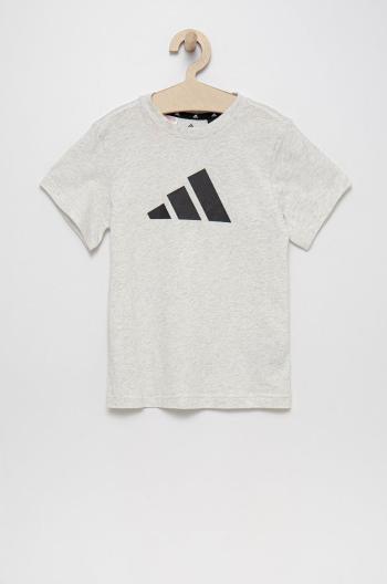 Detské bavlnené tričko adidas Performance HG8857 šedá farba, melanžový