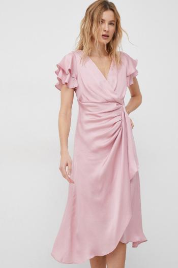 Šaty Dkny ružová farba, midi, áčkový strih