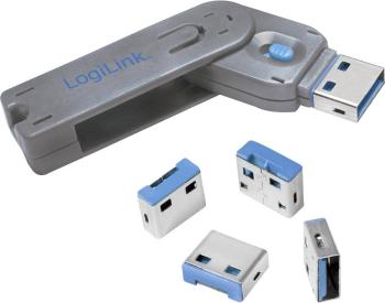 LogiLink zámok portu USB USB PORT LOCK, 1 KEY + 4 LOCKS sada 4 ks strieborná, modrá  vr. 1 kľúče AU0043