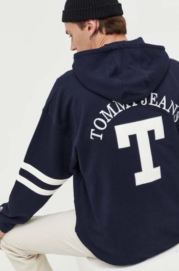 Bavlnená mikina Tommy Jeans pánska, tmavomodrá farba, s kapucňou, s nášivkou