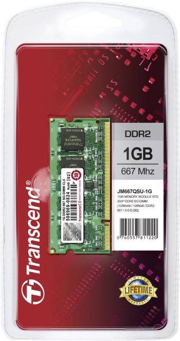 Transcend JM667QSU-1G RAM modul pre notebooky JetRam 1 GB 1 x 1 GB DDR2-RAM 667 MHz CL5 5-5-15
