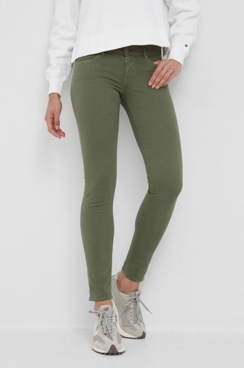 Nohavice Pepe Jeans Soho dámske, zelená farba, priliehavé, stredne vysoký pás