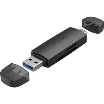 Vetion 2-in-1 USB 3.0 A+C Card Reader(SD+TF) Black Dual Drive Letter (CLKB0)