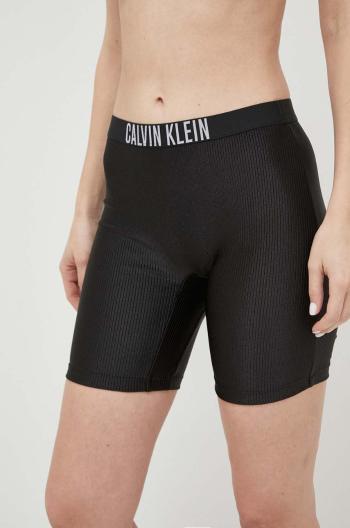 Šortky Calvin Klein dámske, čierna farba, jednofarebné, stredne vysoký pás