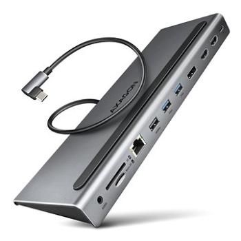 AXAGON HMC-4KX3 11-in-1 Docking Station, USB-C 5Gbps, 3× USB-A, 2× HDMI, DP, RJ-45,  SD / microSD, a