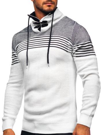 Biely hrubý pánsky sveter so stojačikovým golierom Bolf 1039