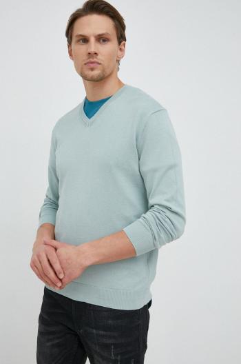 Bavlnený sveter United Colors of Benetton pánsky, zelená farba, tenký