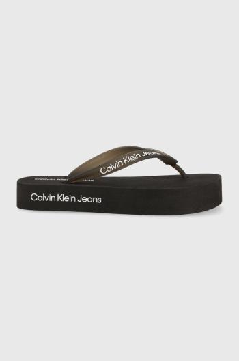 Žabky Calvin Klein Jeans BEACH SANDAL FLATFOR dámske, čierna farba, na platforme, YW0YW01092