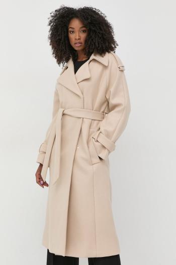 Kabát s prímesou kašmíru Ivy Oak béžová farba, prechodný, dvojradový