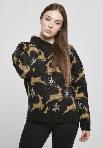 Urban Classics Ladies Oversized Christmas Sweater black/gold - XS