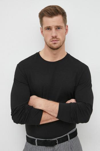 Tričko s dlhým rukávom Lacoste pánske, čierna farba, jednofarebné