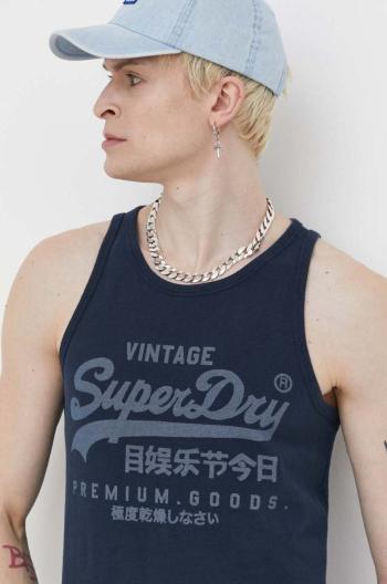 Bavlnený top Superdry tmavomodrá farba