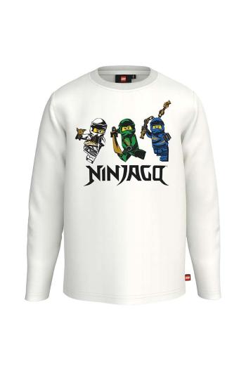 Detská bavlnená košeľa s dlhým rukávom Lego x Ninjago biela farba, s potlačou