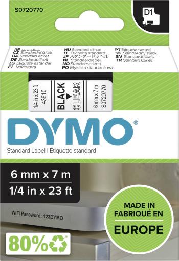 páska do štítkovača  DYMO D1 43610  Farba pásky: priehľadná Farba písma:čierna 6 mm 7 m