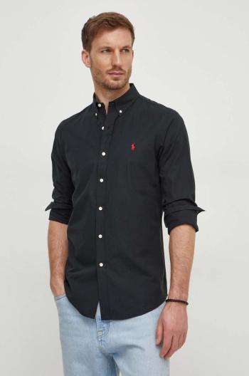 Košeľa Polo Ralph Lauren pánska, čierna farba, slim, s golierom button-down, 710928254