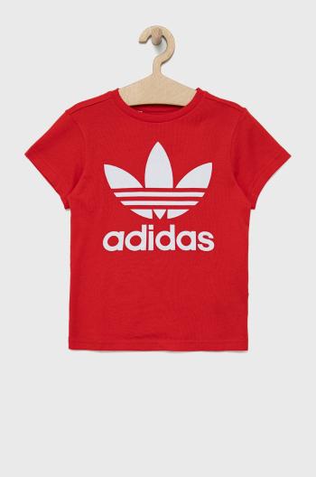 Detské bavlnené tričko adidas Originals HC9586 červená farba, s potlačou