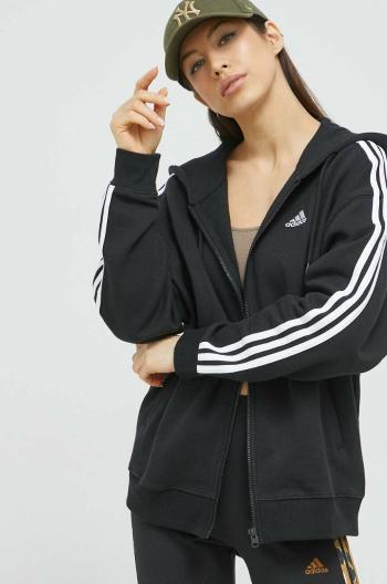 Mikina adidas dámska, čierna farba, s kapucňou, s nášivkou