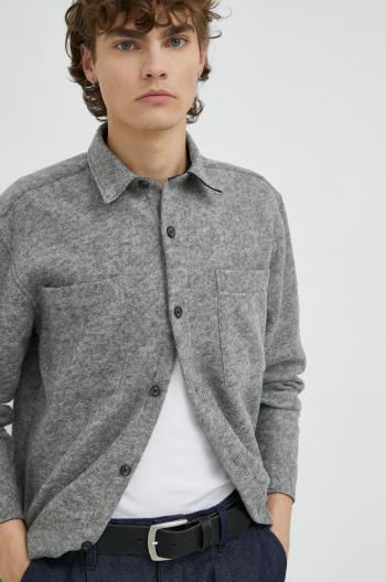 Vlnená košeľa Bruuns Bazaar Wool Reeves pánska, šedá farba, regular, s klasickým golierom