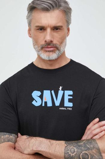 Bavlnené tričko Save The Duck čierna farba, s potlačou