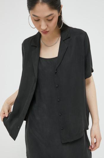 Košeľa Superdry dámska, čierna farba, regular, s klasickým golierom