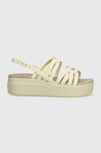 Sandále Crocs Brooklyn Strappy Low Wedge dámske, béžová farba, na platforme, 206751