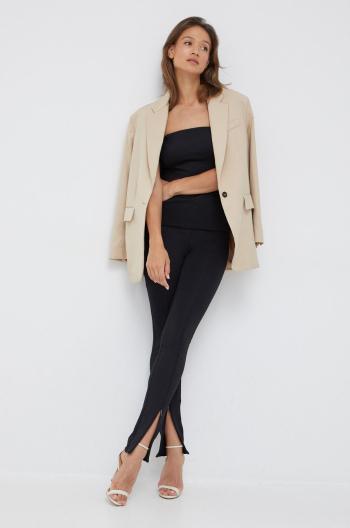 Nohavice Calvin Klein dámske, čierna farba, priliehavé, stredne vysoký pás