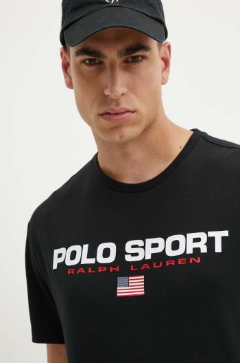 Bavlnené tričko Polo Ralph Lauren pánske, čierna farba, s potlačou