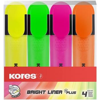 KORES BRIGHT LINER PLUS sada 4 farieb (žltá, ružová, oranžová, zelená) (36140)
