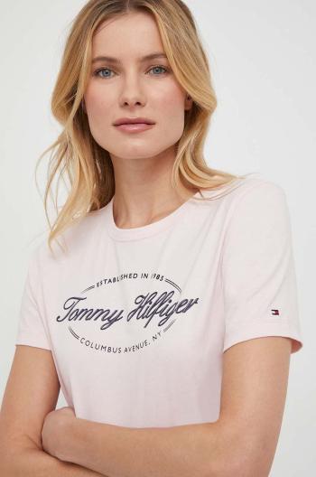 Bavlnené tričko Tommy Hilfiger dámsky,ružová farba,WW0WW41039