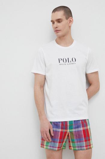Bavlnené pyžamové tričko Polo Ralph Lauren biela farba, s potlačou