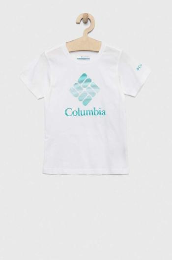 Detské bavlnené tričko Columbia Mission Lake Short Sleeve Graphic Shirt biela farba