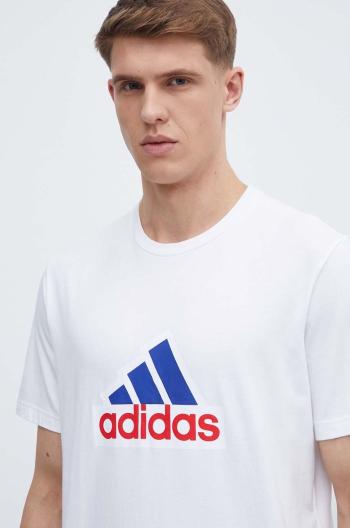 Bavlnené tričko adidas pánske, biela farba, s potlačou, IS3234