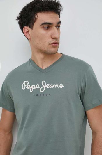 Bavlnené tričko Pepe Jeans Eggo zelená farba, s potlačou