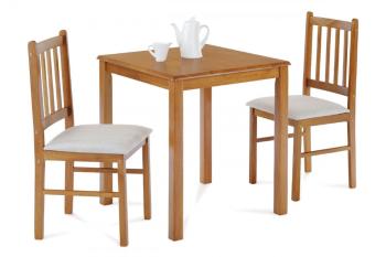 AUTRONIC JAGUAR OAK Jedálenský set 1+2, stôl 69 x 69 x75 cm, masíiv kaučukovník, morenie dub landhaus, sivé látkové sedáky