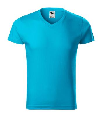 MALFINI Pánske tričko Slim Fit V-neck - Tyrkysová | L